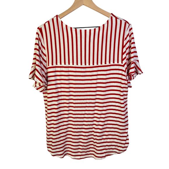Womens Plus Size 1X Red White Striped Short Sleeve Top Blouse Casual - Picture 2 of 5